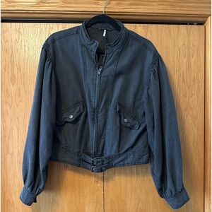 Free People Poet Puff Sleeve Bomber Jacket